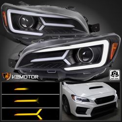 Fits Black 2015-2021 Subaru WRX STI Projector Headlights LED Sequential Tube