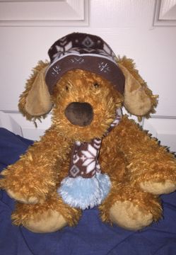Plush Dog Super Soft Cuddly Plushie City of Industry Ca Winter Puppy Adorable Outfit Hat Scarf