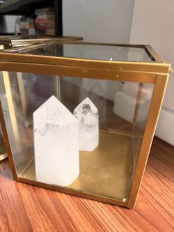 3 Beautiful Crystals w/ Gold Glass Box