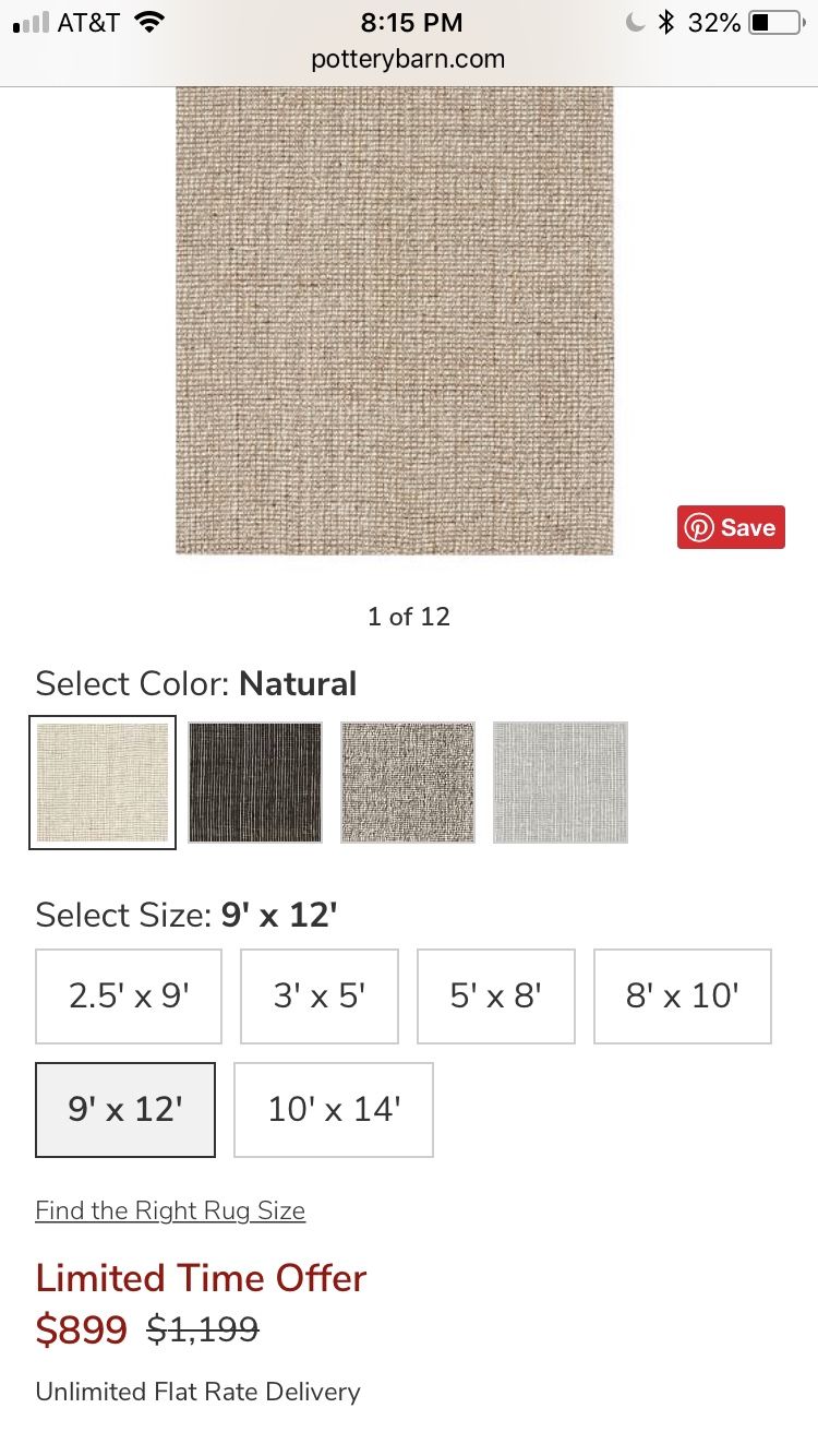 Pottery Barn Natural Wool & Jute Rug 9x12 for Sale in Mission Viejo, CA