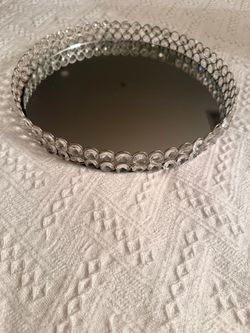 Round Mirror Vanity Tray with Crystal Border