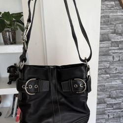  COACH Vintage Crossbody Black Leather Silver Hardware Buckle Y2K 1452