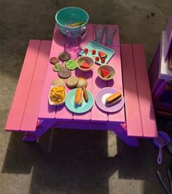 American girls Toy Picnic Table with Play Food Set