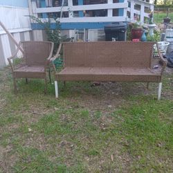 Whicker Bench Set And Chair