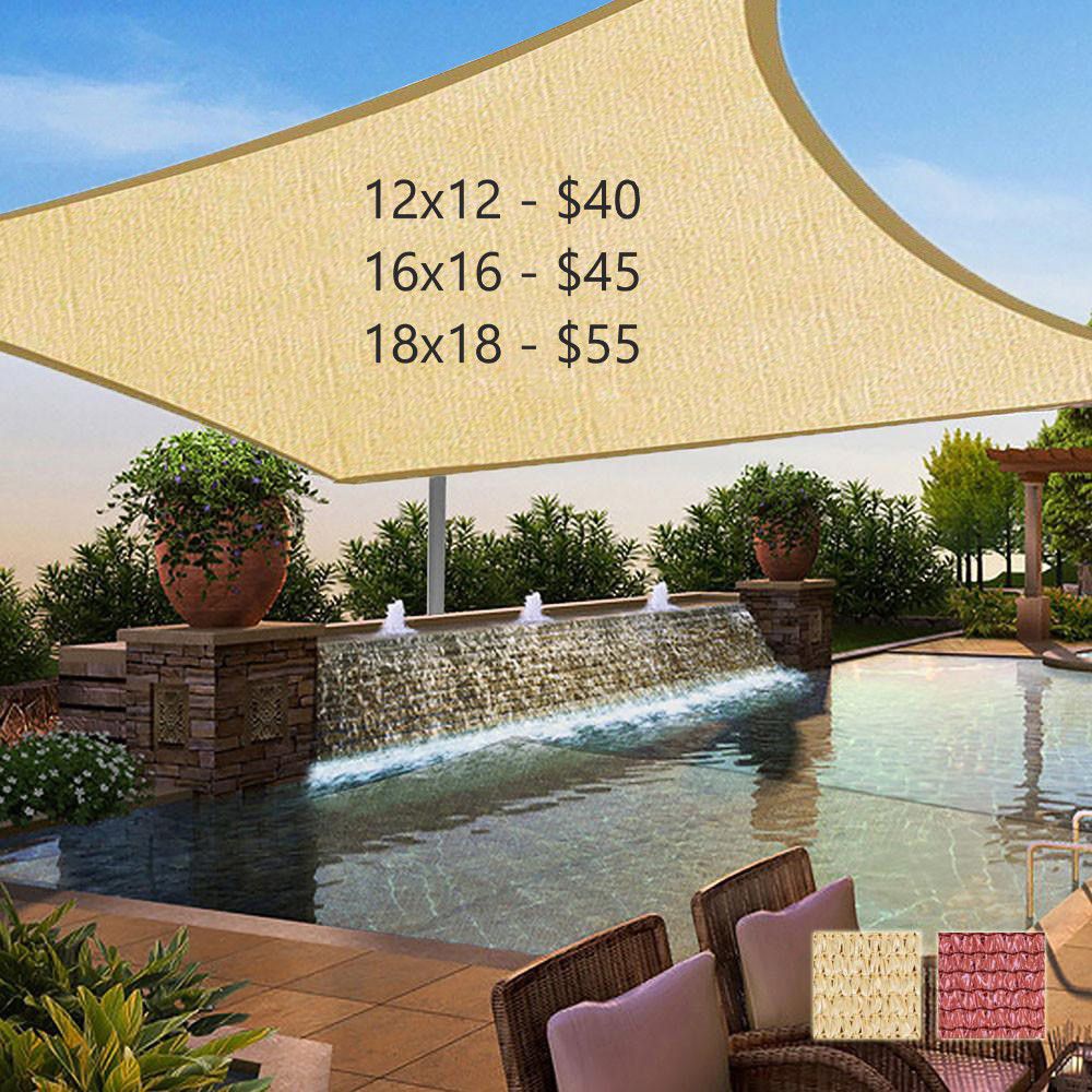 New 16x16 ft Patio Pool Sunshade Sail Shade Mesh Cover Sun Screen (ROPES AND HOOKS INCLUDED)
