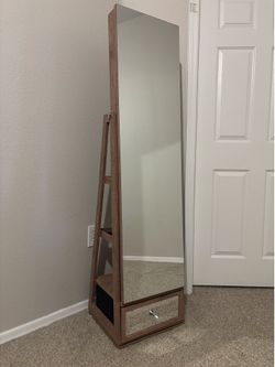 360 Swivel Vanity Mirror with LEDs, Jewelry storage and fabric drawer