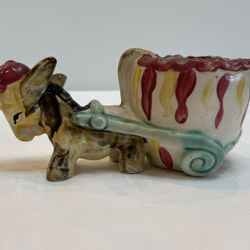 Vintage Ceramic Burro Cart Planter Collectible