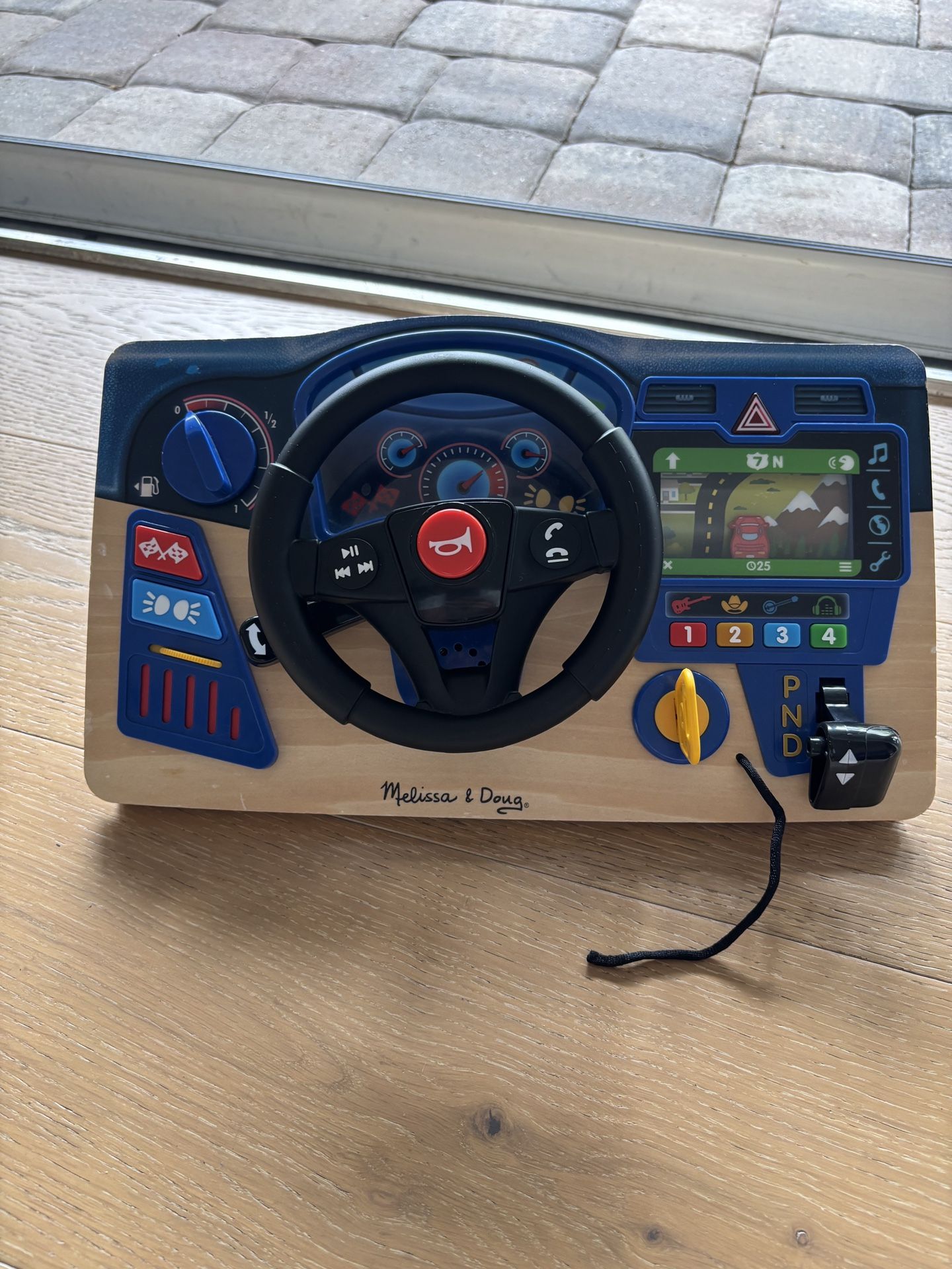 Melissa & Doug Vroom & Zoom Interactive Wooden Dashboard Steering Wheel Pretend Play Driving Toy