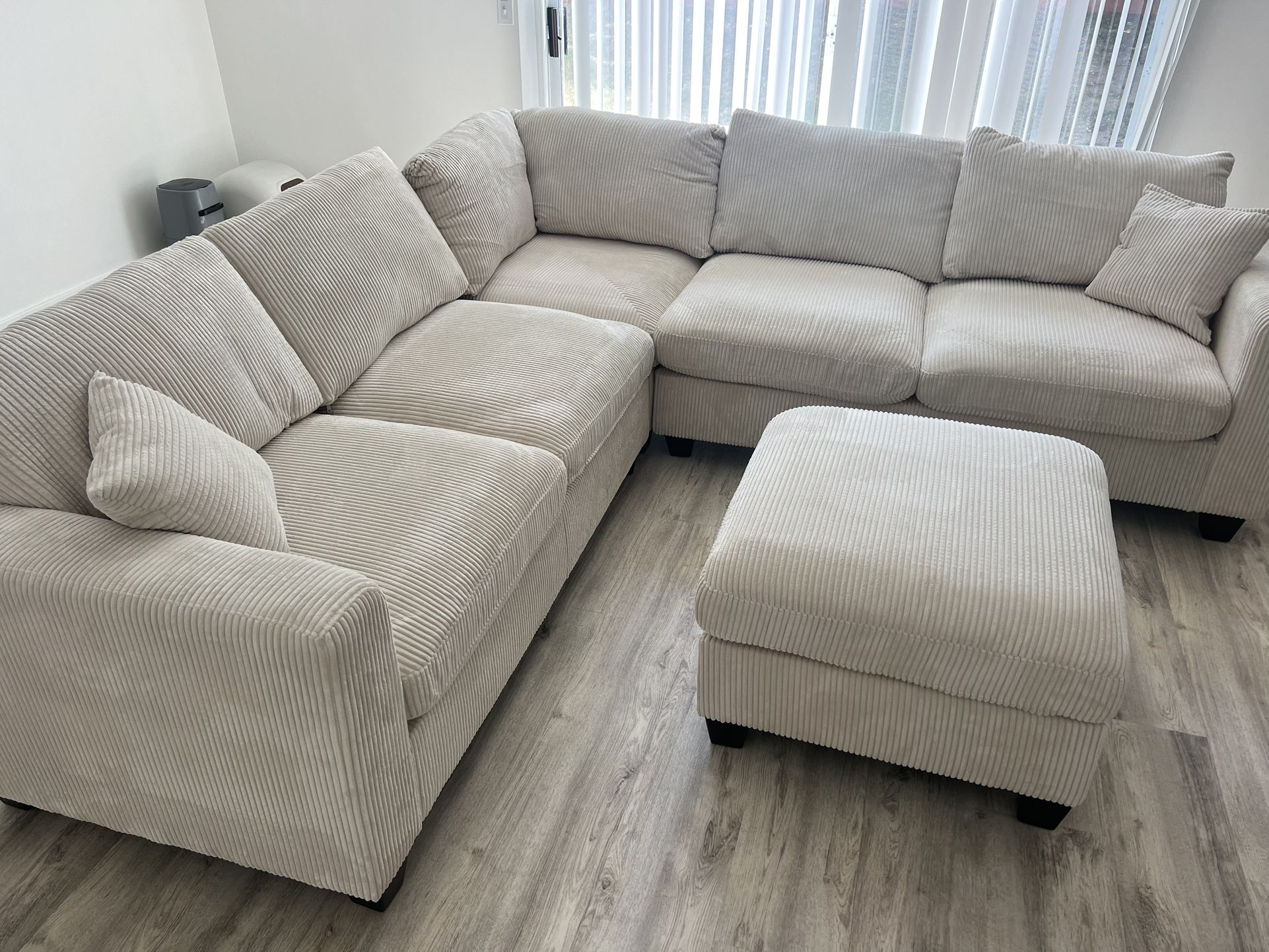 New Corduroy Fabric Sectional. Off White / Beige. 99” X 99”. Free Delivery!