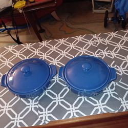 2 Cornflower Blue LONGABERGER Covered Oven Safe Dishes