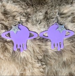 Rave Festival Lilac Purple Dripping Star Planet Dangling Earrings New