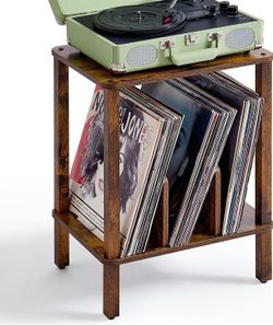 Brown 2-Tier Record Player Stand with Vinyl Record Storage up to 100 Albums, Bedroom Record Holder