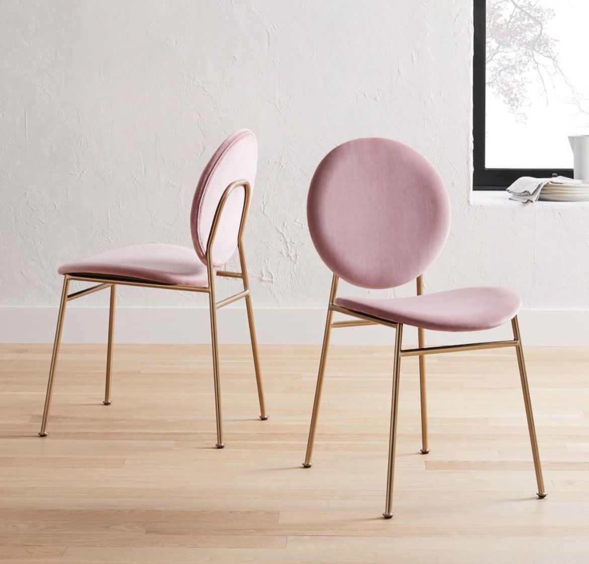 Westelm Set Off 2 Pink Modern Metal Velvet Dining Desk Chair Mint Condition