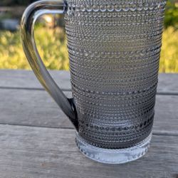 Vintage Mid-Century 8" Textured Glass Pitcher with Bubble Dot Pattern & Handle

