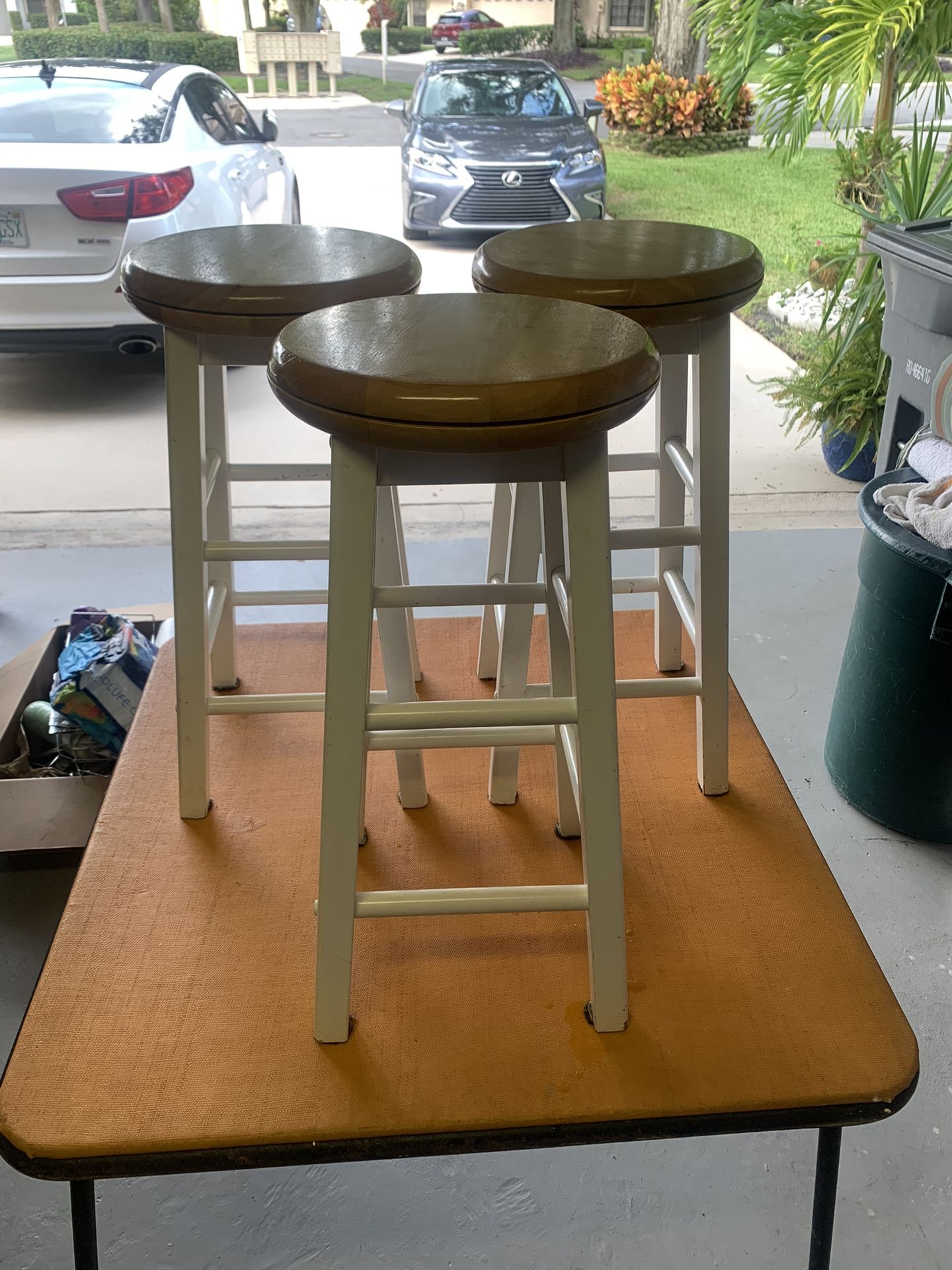 Wooden Swivel Barstools Set Of 3