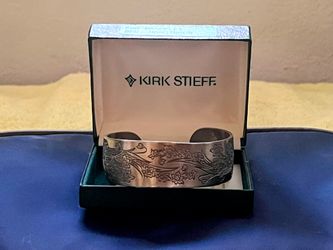 KIRK STIEFF Pewter Cuff Bracelet 2-1/2" Across Floral Design
