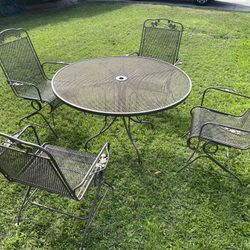 VINTAGE - SUNBEAM WROUGHT IRON PATIO SET TABLE WITH 4 ROCKER CHAIRS