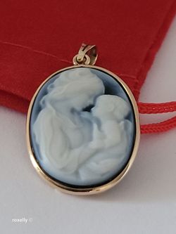 ⛔️RESERVED⛔️14K Yellow Gold Blue Agate Cameo Pendant, Solid Gold/ Colgante de Camafeo de Ágata Azul de Oro Sólido! 👌🎁