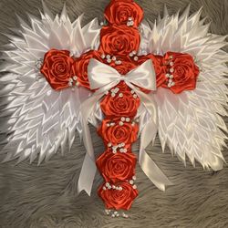 Memorial Ribbon Flower Cross 