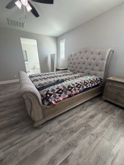 King Sleigh Bed Frame with Tufted Upholstered Headboard