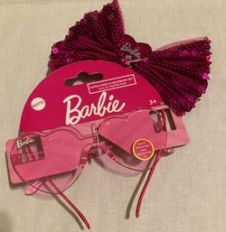 Barbie Girl's Pink Heart Shaped Fashion Sunglasses with Matching Headband w/ Bow