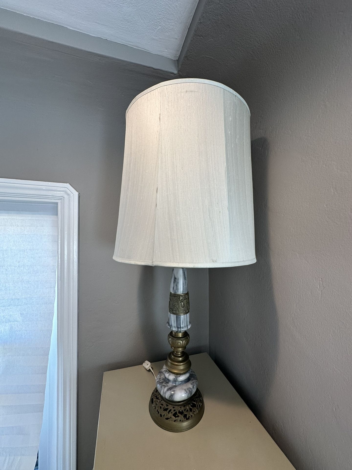 Asian Dragon Marble And Brass Lamp