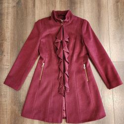 Tahari Burgundy Wool 60% Blend Coat sz 12, great condition 