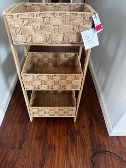 Restroom storage 3-Tier Woven Basket Storage Shelf