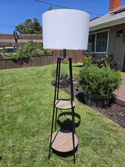 Tall lamp with shelves