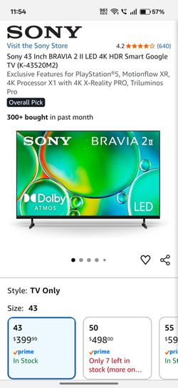 Sony 43 Inch BRAVIA 2 II LED 4K HDR Smart Google TV (K-43S20M2)