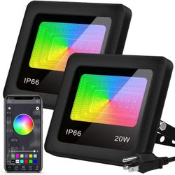 20W 2-Pack LED RGB Floodlight APP Bluetooth Control Outdoor/Indoor Dimmable RGBW Color Changing Floodlight Warm/Cold White Decoration Floodlight With 