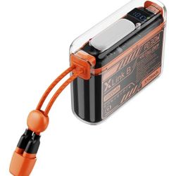 X Link B Power Bank - 10000 mAh - Built-in Dual USB-C, iPh Cables and Flashlight, Compatible with iPhone and Samsung, Orange
