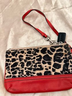 Coach New York Leopard Print Wristlet Red Leather