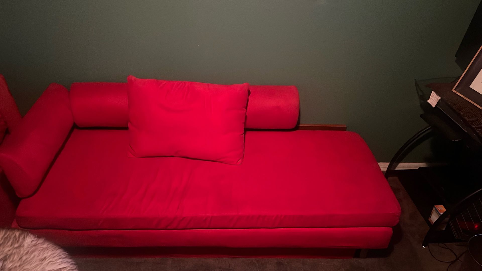 Red Suede Futon Queen Size With Storage
