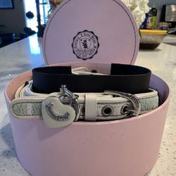 RARE New Y2K  Juicy Doggy Couture  Leather Dog Collar Chain Leash Lead Set w/ Box S