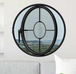 Rotating Round Porthole Window, 27.6", Black Transparent Tempered Glass, Iron Frame