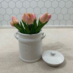 White Ceramic Canister with Lid