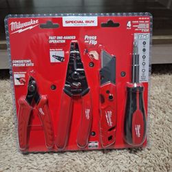 The Milwaukee 4 PC. Electrician's Hand Tool Set includes the tools needed in an electrician's tool bag. The Wire Stripper/Cutter for Solid & Stranded 