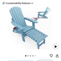 YEFU Adjustable Adirondack Chair with Footrest, 5-Level Adjustable Adirondack Chair with Retractable Ottoman & 2 Cup Holder, Folding Adirondacks Chair