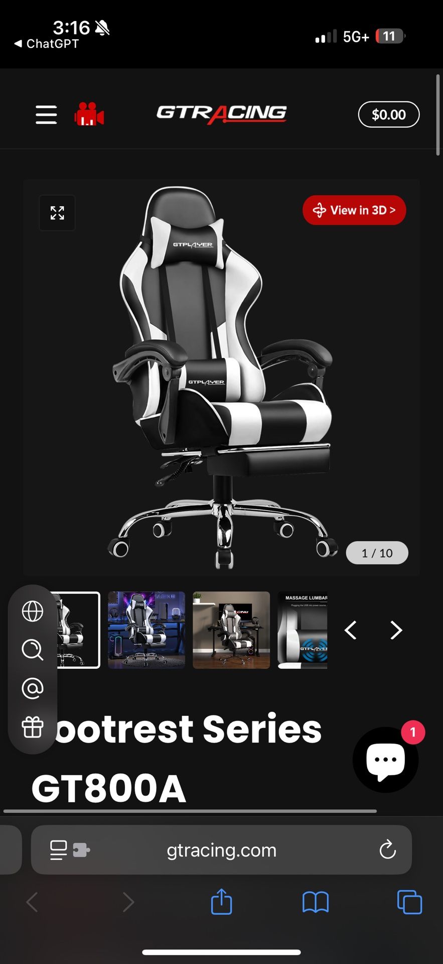 GTPLAYER Gaming Chair with Footrest – Ergonomic Office Chair with Lumbar Support, Black & White