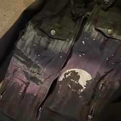 Brand New Black And Purple Graphic Jean Jacket