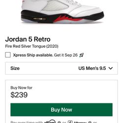 Jordan 5 Fire Red Silver Toungue