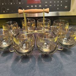 Amazing! MCM 1960s mid-century gold Roman coins roly-poly Tumbler set