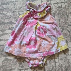 12M Floral Pink Sleeveless Girl's Snapbutton Bodysuit Dress