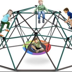 Hapfan 10ft Climbing Dome Swing Set with Saucer Swing, Jungle Gym for Kids Outdoor Backyard, Supports 800lbs, Easy Asssembly, Rust-Resistant Brand New