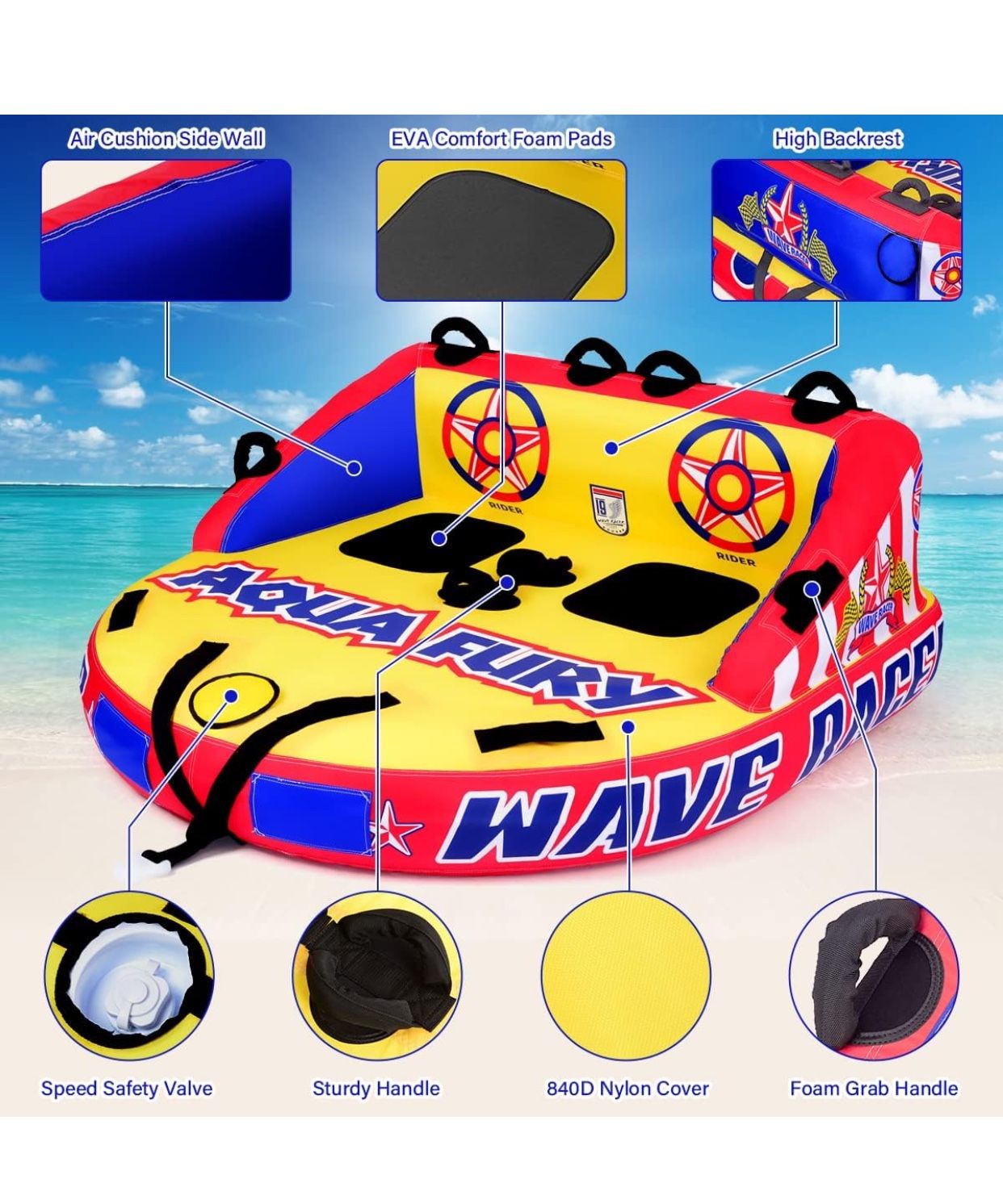 Towable Tubes for Boating, Boat Tube for Tubing, Towables Boats Inflable Tube, Towable Rider Deck with Full Nylon Cover for Water Sports