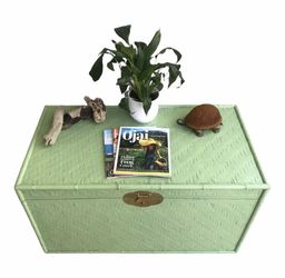 Vintage Rattan & Wood Faux Bamboo Storage Chest Trunk