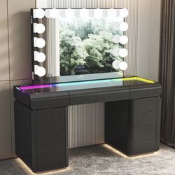 Brand New Elegant Impressions Palazzo Premium Vanity Table w/ RGB Light + Vanity Mirror Bundle
