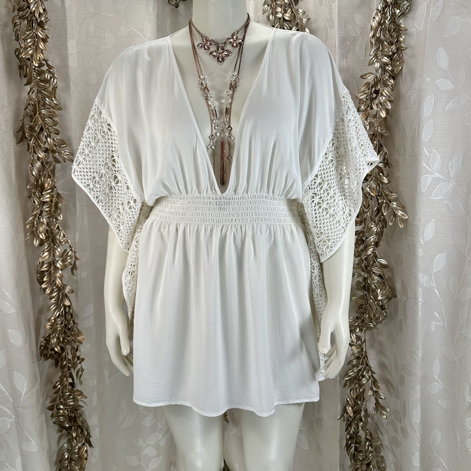Victoria’s Secret White Crochet Swim Cover-Up Dress XL Boho Beachwear