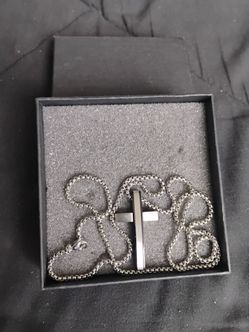 Silver cross with necklace in box